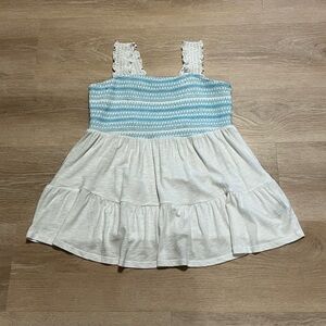 Torrid Cotton Modal Square Neck Babydoll Smocked Tank White With Blue Size 00